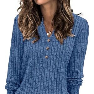 Blue Button-Up Women's Blouse